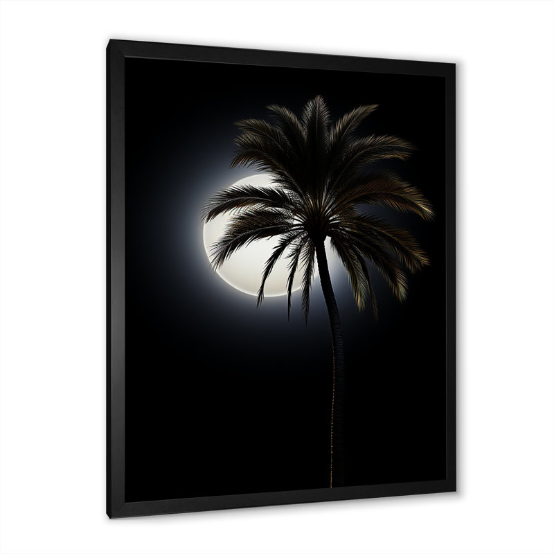 «Palm Tree Moonlight Ebony Evening I», reproduction sur toile, Cadre noir, H 32 po x l 16 po x P 1 po