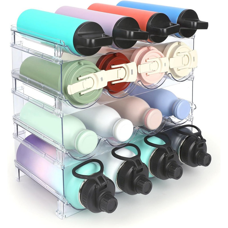Water Bottle Organizer - 4 Pack Clear Stackable Bottle Storage R...
