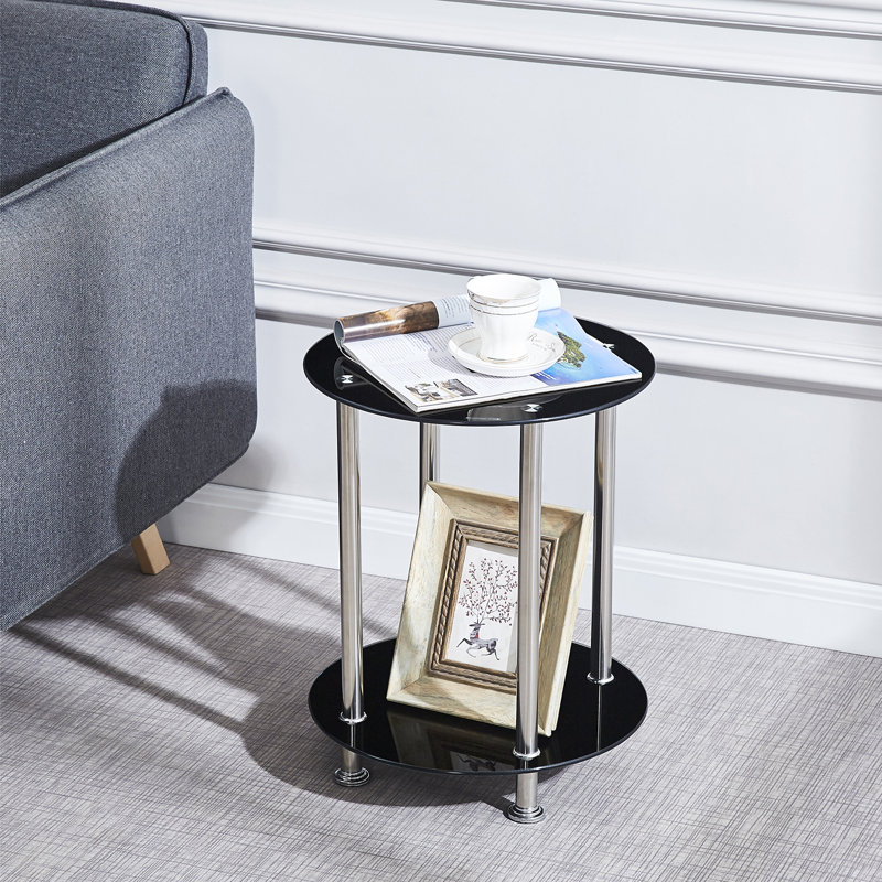 Patsis Glass Top End Table, Silver, Black