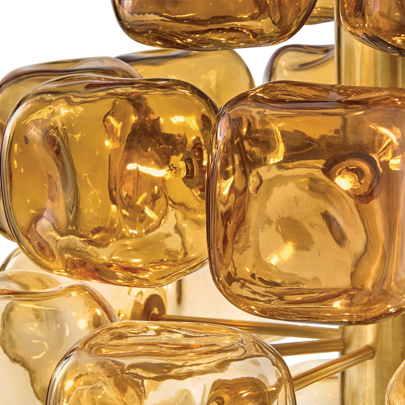 Fredrick Ramond Perriand Small Chandelier, Unlacquered Brass, 30" H x 24" W x 24" D