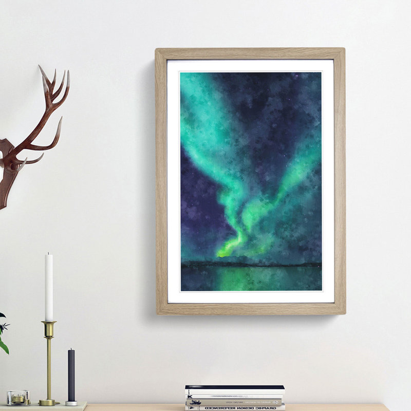 The Northern Lights in Abisko Sweden - Picture Frame Painting Print, Oak Framed, 33cm H x 24cm W x 2cm D