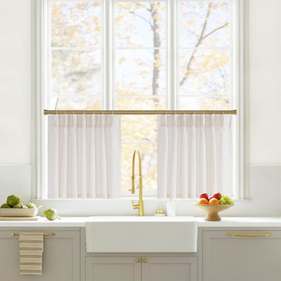  Pinch Pleated Linen Valances for Windows, 2 Panels Set Farmhouse Light Filtering Small Sheer Curtains for Cafe Bar Kitchen Over Sink Christmas Decor
