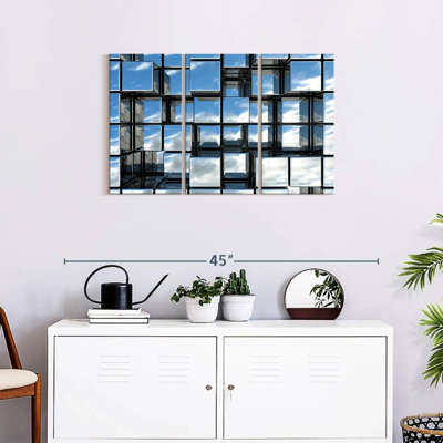 Ensemble de 3 miroirs abstraits carrés sur toile