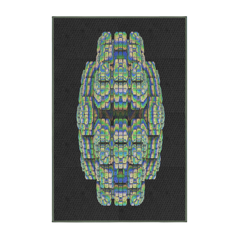 Tapis noir/vert tissé à la machine, Rectangle 8 pi x 12 pi