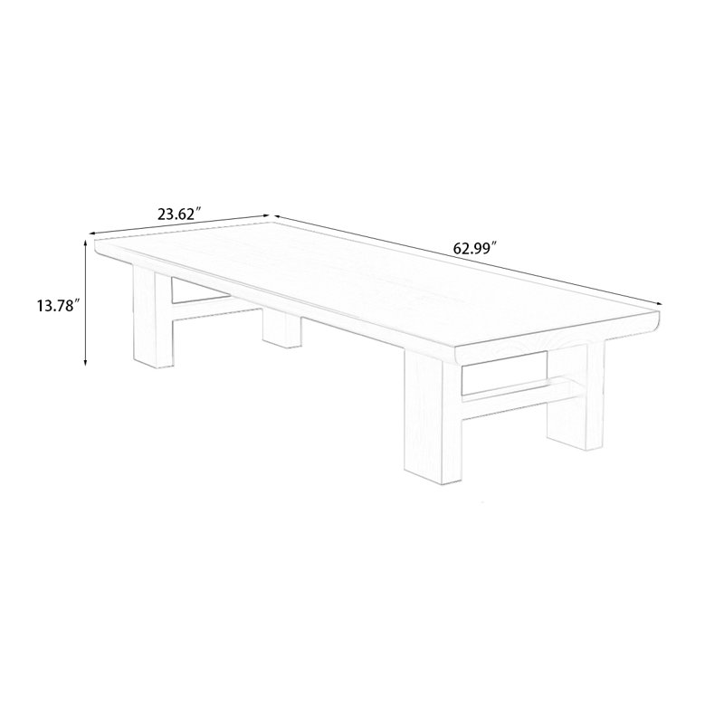Brown Solid Wood Rectangular Coffee Table, 13.78" H x 62.99" L x 23.62" W