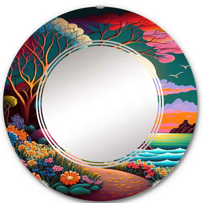 Raashida Full Moon In Modern Vector Style II - Modern Landscape Beach Wall Mirror
