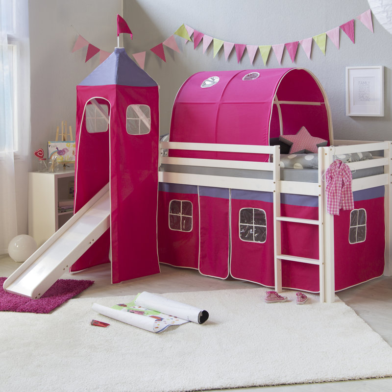 Kyree European Single (90 X 200Cm) Solid Wood Low Loft Bed by Zoomie Kids, Dark Pink