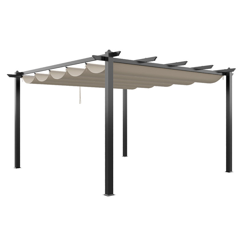 13ft Aluminium Pergola with Retractable Roof, 228 cm x 400 cm x 400 cm, Grey