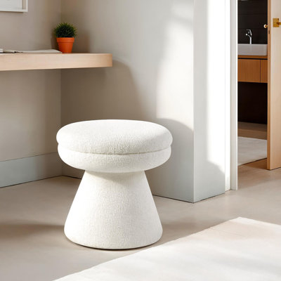 Tabouret décoratif 1Pc au design contemporain, tissu beige, plateau rond, forme champignon, base piédestal pour surface de vie