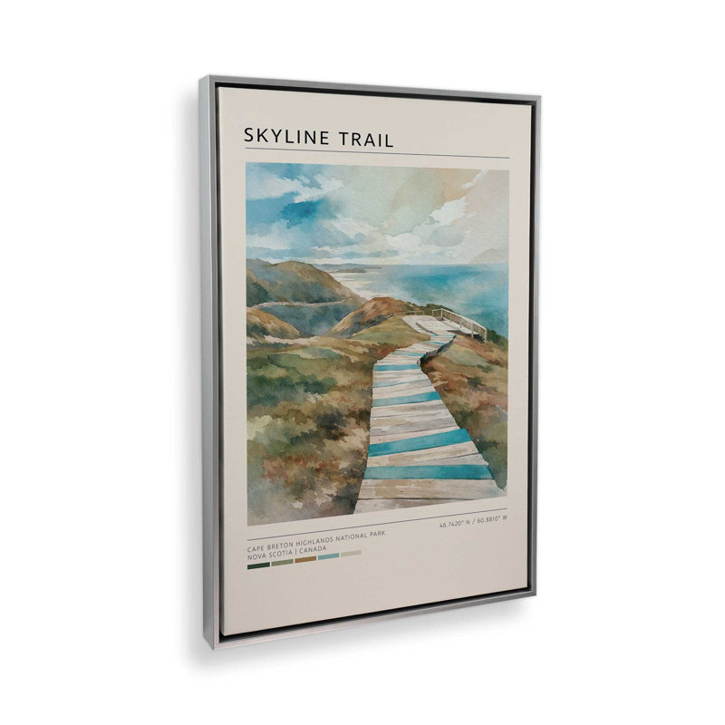 Impression sur toile, "Skyline Trail", 8 po x 12 po, Cadre flottant en chrome poli