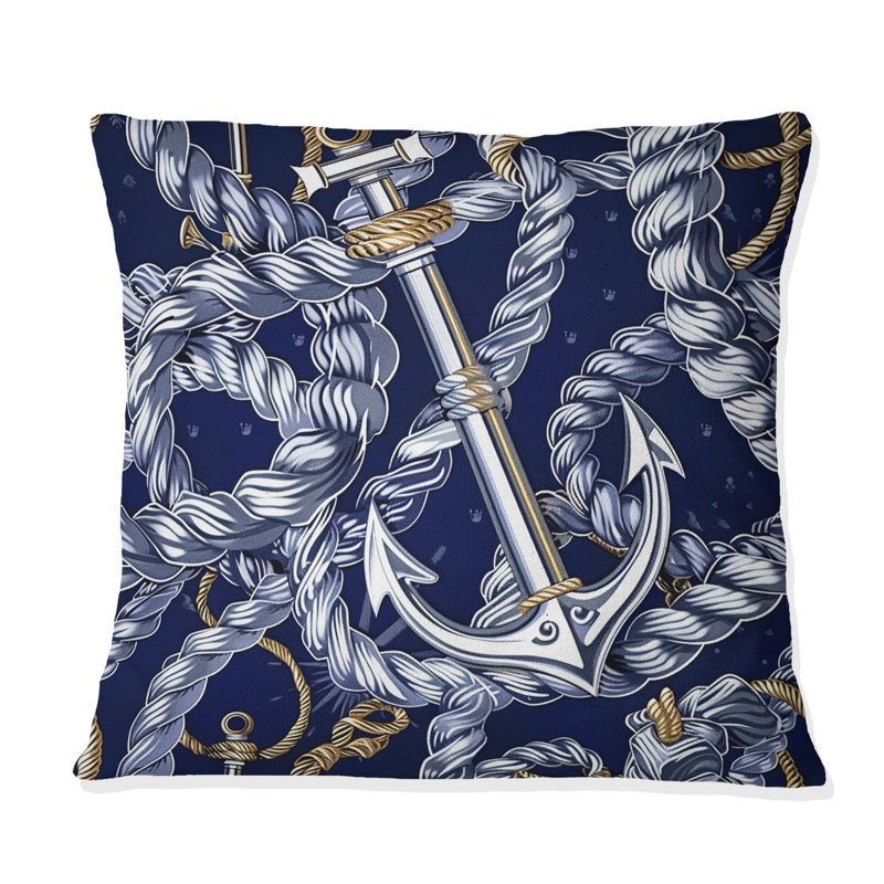 Coussin décoratif bleu et blanc Coastal Anchor, H 18 po x l 18 po