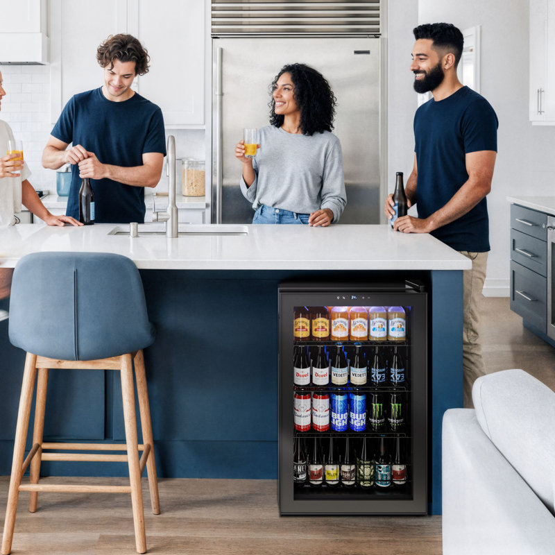 21.3" Beverage Refrigerator, 141Cans Beverage Cooler, 34–54°f Single-zone Drink Fridge With Glass Door & Led