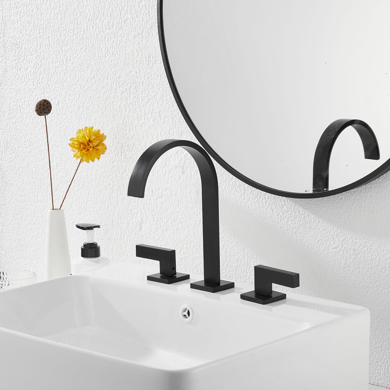 1666-Black Widespread Bathroom Sink Faucet, Matte Black