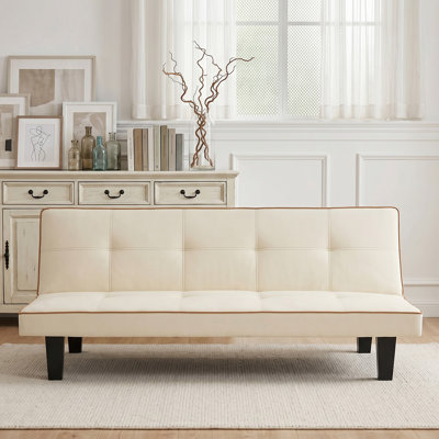 Canapé-lit futon convertible 68,5 po, canapé-lit ajustable en similicuir avec structure en bois massif
