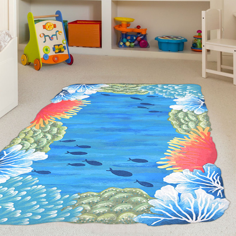 Ajanthan Handmade Tufted Polyester Blue Rug, Rectangle 8 pi x 10 pi
