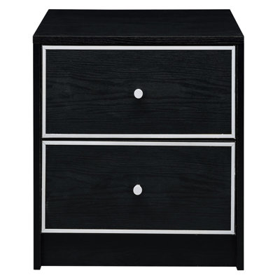Table de chevet moderne 2 en noir et argent - Mobilier de chambre à coucher industriel avec glissières en métal faciles d'accès