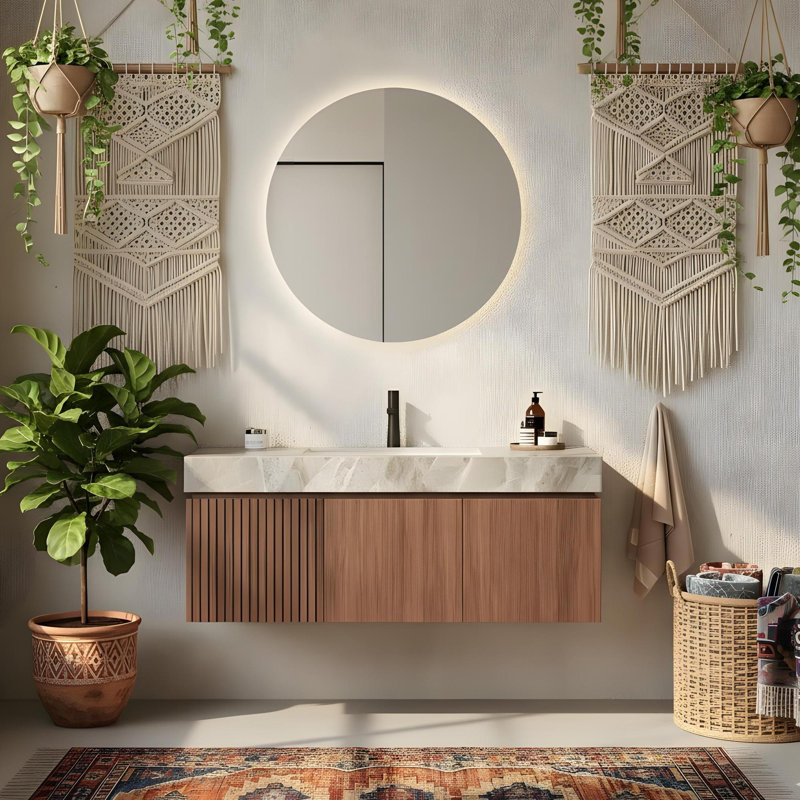 Meuble-lavabo mural 48 po avec lavabo, Espresso, Gris clair