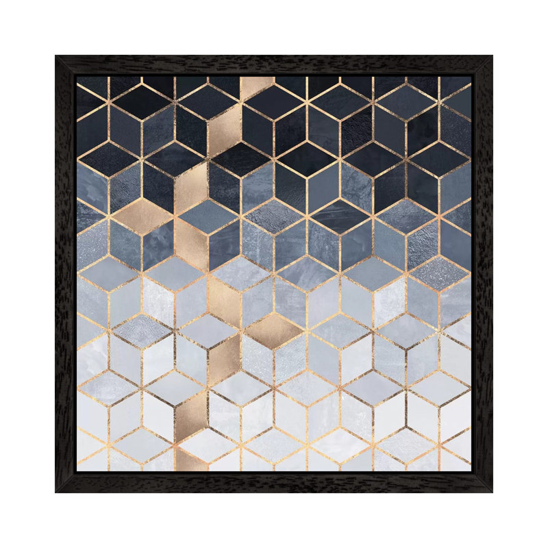 Soft Blue Cubes by Elisabeth Fredriksson - Print on Canvas, 66.04 cm H x 66.04 cm W x 4.445 cm D, Black Floater Framed