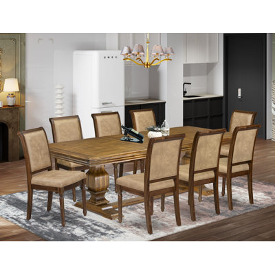 L'ensemble de table de salle à manger 5 pièces comprend une table de cuisine et 4 chaises de salle à manger modernes en cuir de polyuréthane beige avec dossier haut - finition noyer antique