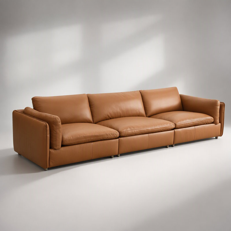 Canapé modulaire en cuir fleur brun 3 pièces avec fauteuils gauche et droit