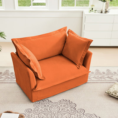 Confortable, simple, fauteuil orange, chenille, coussins à dossier large, structure en bois, cadre à installation rapide, assemblage