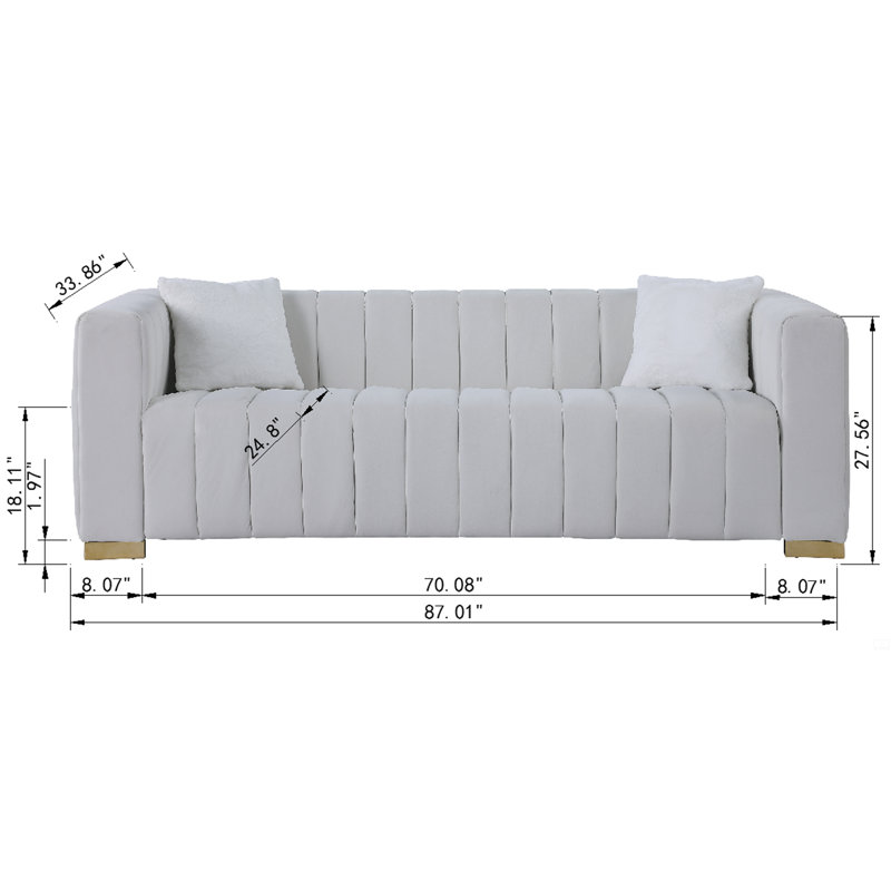 Canapé Chesterfield A Modern Channel, 3 places, H 27,56 po x l 85,76 po x P 33,86 po, 3, Noir