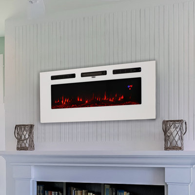 Kauffman Wall-Mounted Recessed Electric Indoor Fireplace - 50" - White