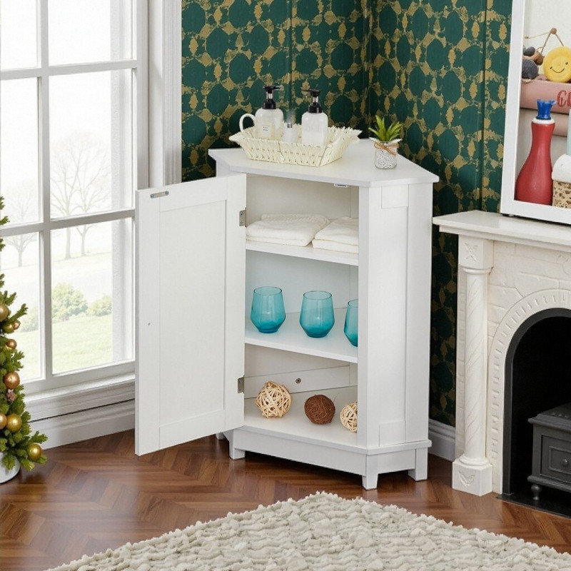 32.5x36x28cm Triangle Corner Bathroom Storage Cabinet With Adjustable Shelves MDF Board, White