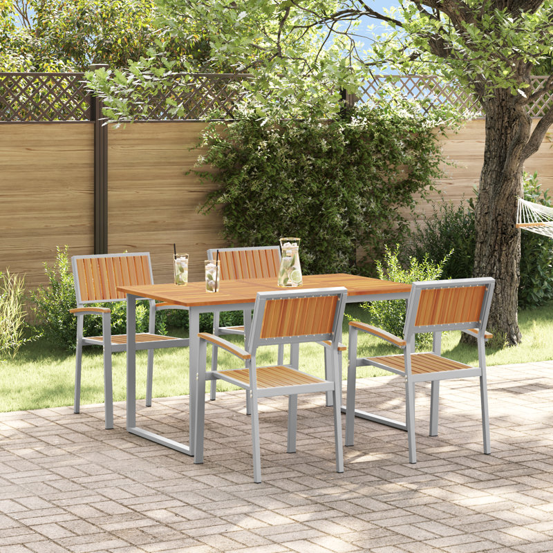 5 Piece Garden Dining Set Grey Steel, 75cm H x 140cm W x 80cm D
