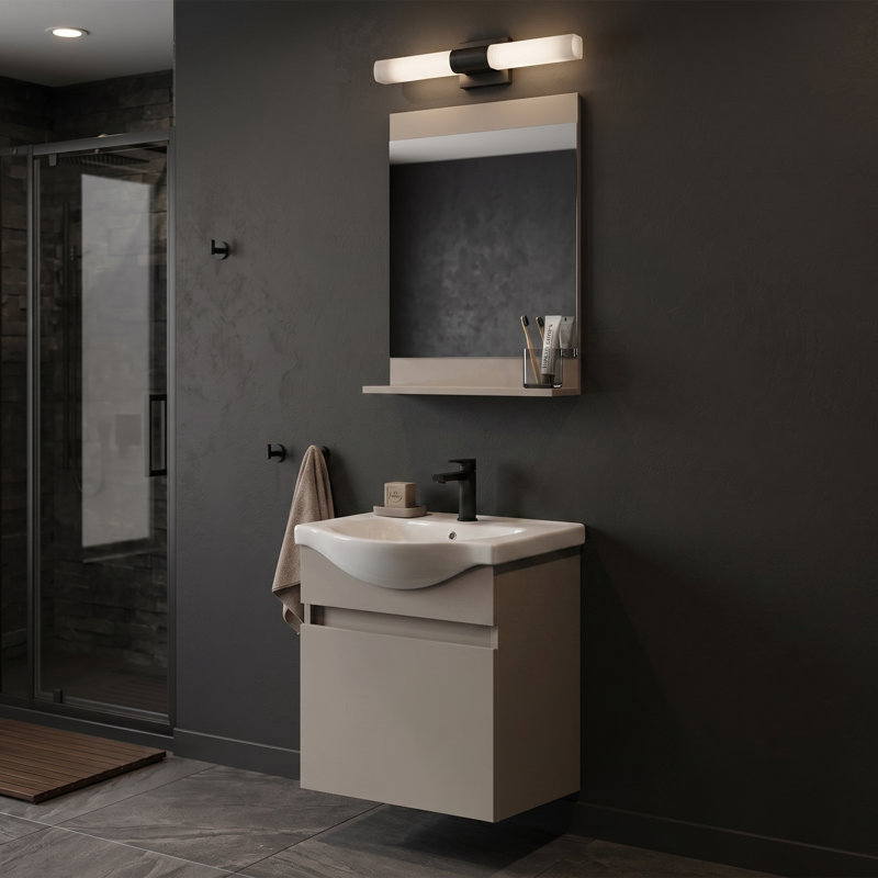 Ensemble de meuble-lavabo simple avec miroir Alastair, Latte