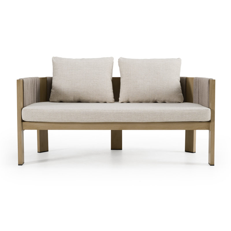 Claypoole - Outdoor Beige Fabric & Grey Rope Loveseat