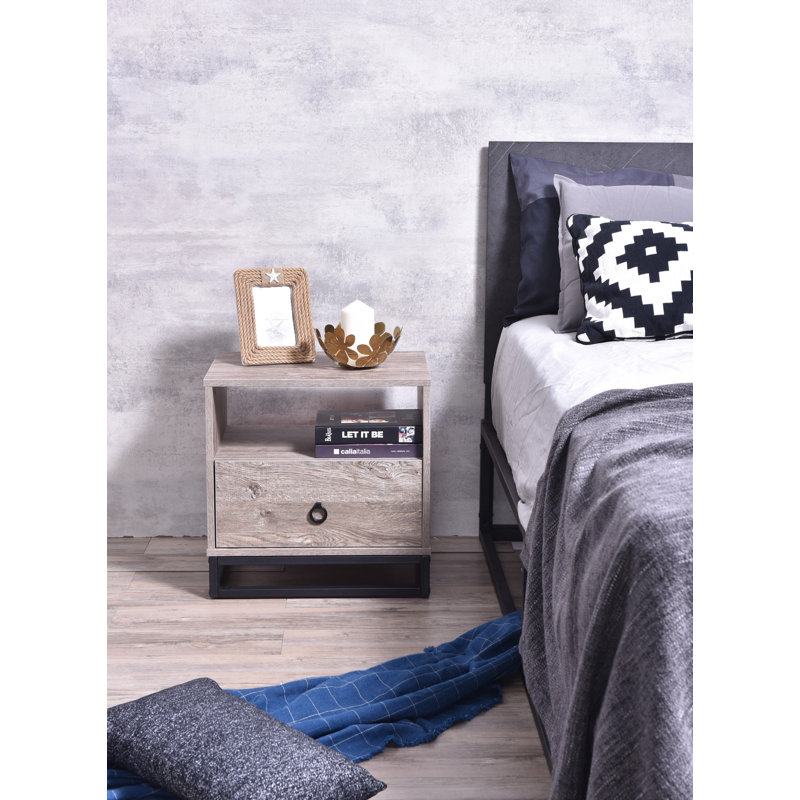 Bluejacket 50.2cm W Particle Board / Chipboard Bedside Table, Alaska Oak