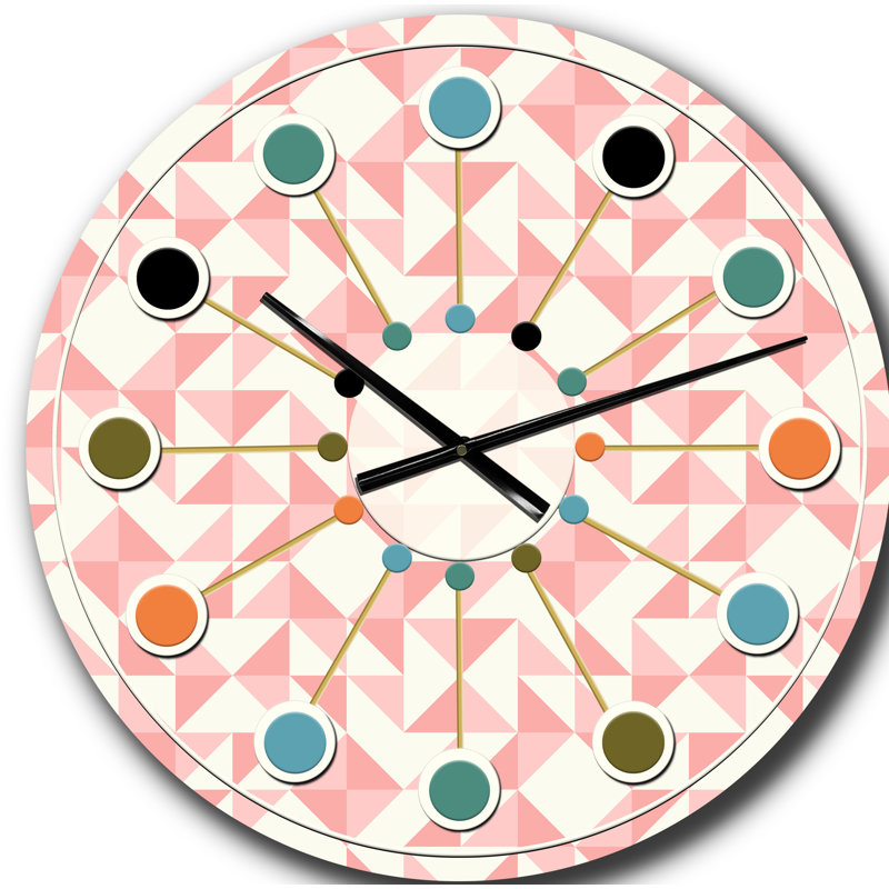 Motif géométrique abstrait, patchwork patchwork - horloge murale moderne Mid-Century, Grand
