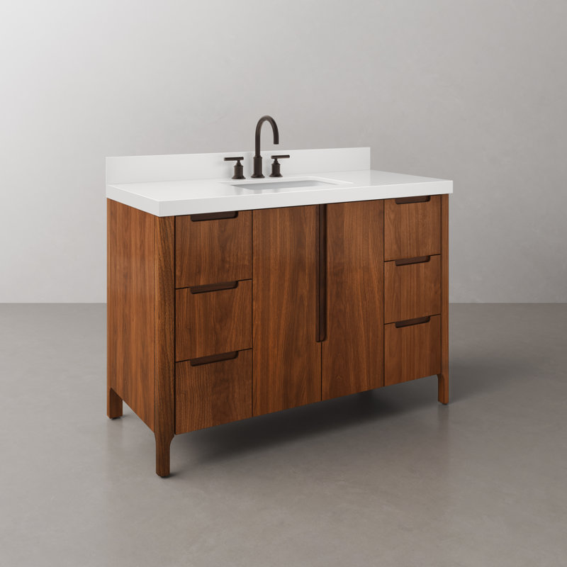 Sequoia 48 In. Single Sink Whitebrook Quartz Countertop Bath Vanity in Mango Wood With ORB Faucet, Noir Juglans