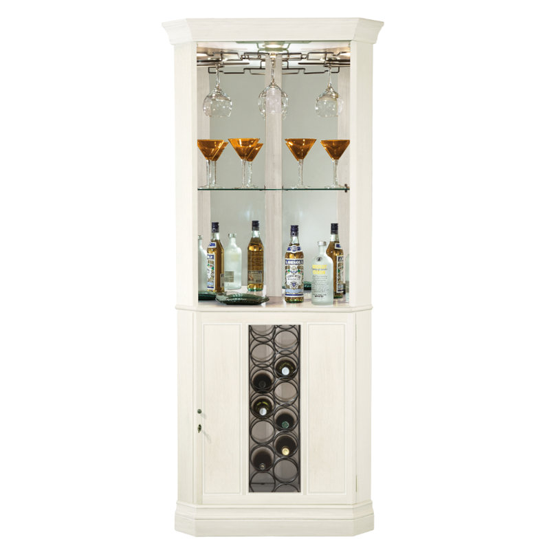Piedmont IV Corner Wine Cabinet with Lighting and Glass Door, White