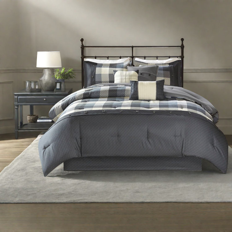 Ensemble de literie rustique 7 pièces, tissu à chevrons en polyester, style maison de campagne pour chambres douillettes