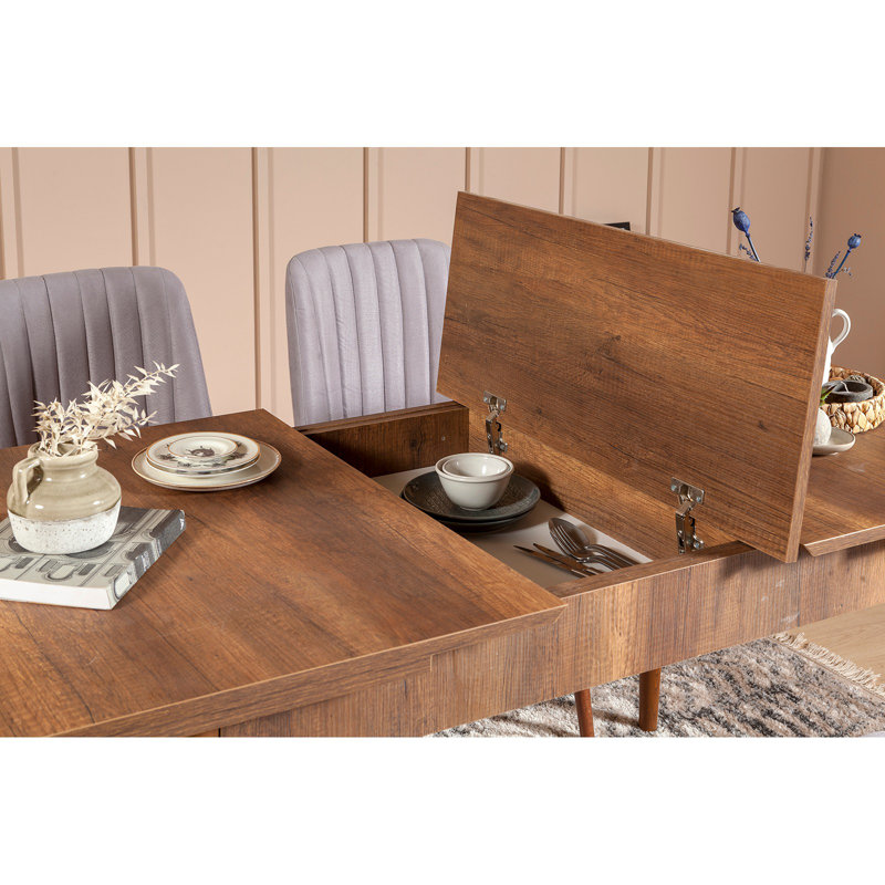 Table de salle à manger extensible Vandyne, Bois foncé
