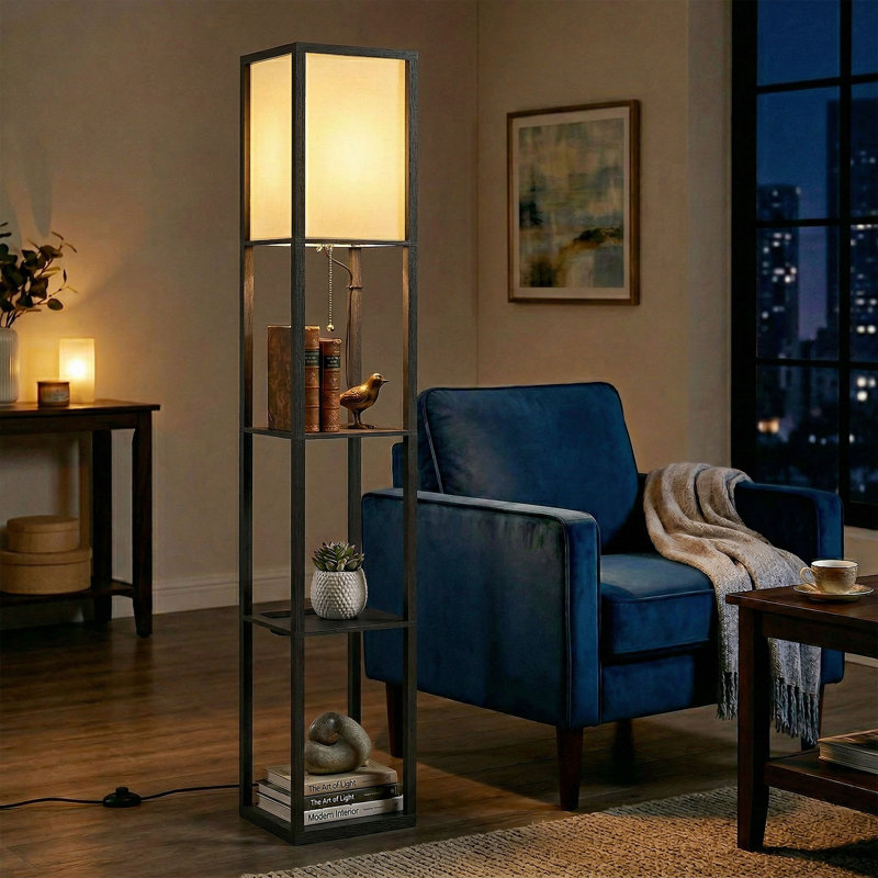 HOMCOM 3 Tier Floor Lamp Power Outlets 3 Colour Temperature USB Ports, Black