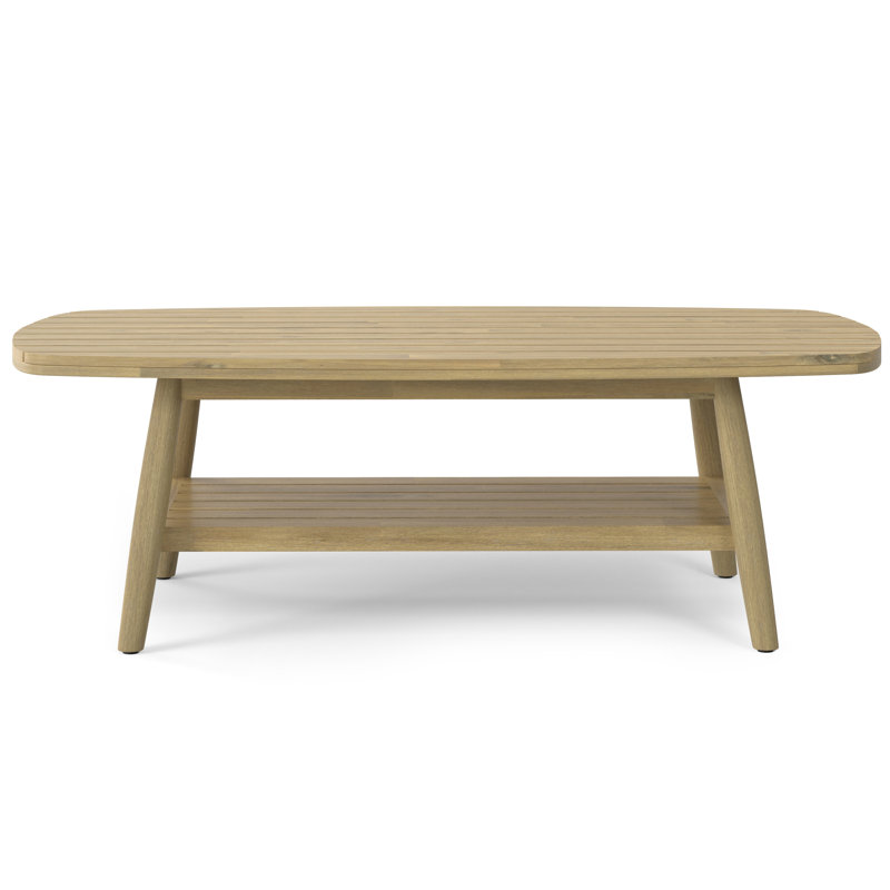 Light Teak Acacia Wood Outdoor Coffee Table with Shelf