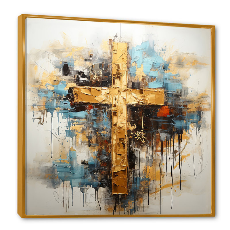 Divine Love, croix religieuse III sur toile, H 24 po x l 24 po x P 1 po, Cadre flottant doré
