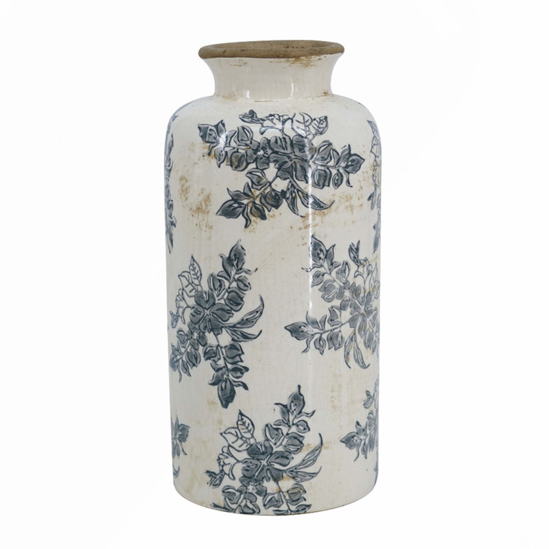 Vase à fleurs avec motif floral, Hauteur totale - 12,4 po