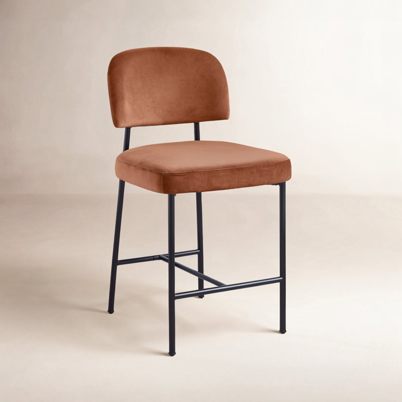 Tabouret de comptoir rembourré Zarelle, Tissu cognac performance