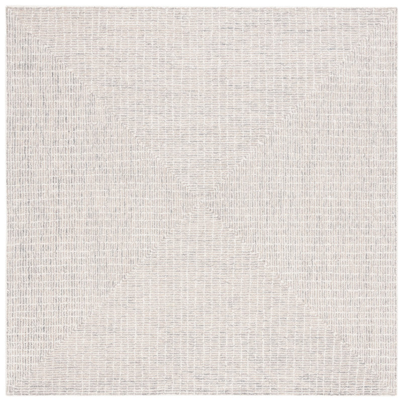 Abstract Hand Tufted Wool/Cotton Rug in Ivory/Gray, Square 6'