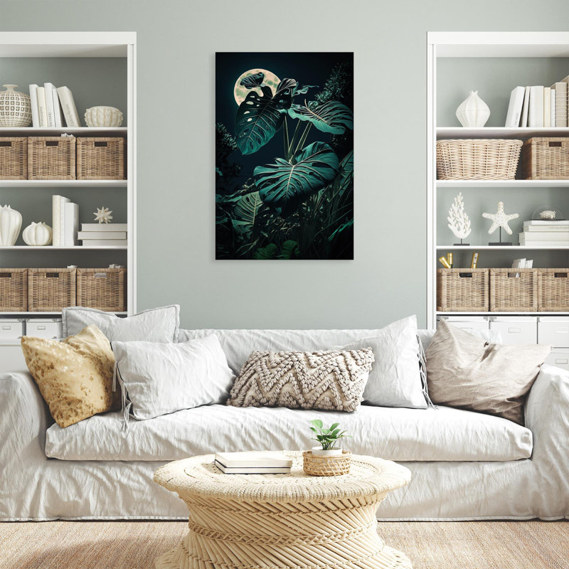 «Monstera laisse sous la lune», impression sur toile tendue, H 20 po x l 16 po x P 1,25 po