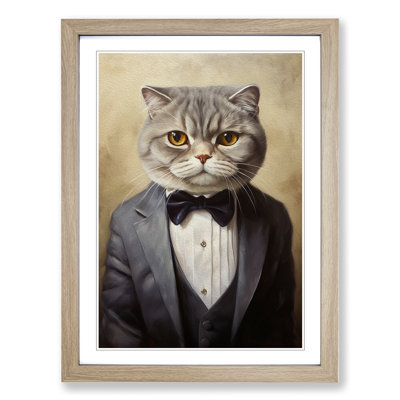 Cat In A Suit Painting No.6 - Single Picture Frame Print on Wood
