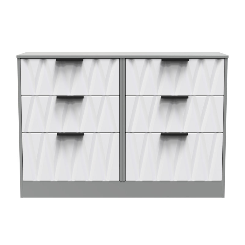 Besmir 6 Drawer Wide Chest (Ready Assembled), White Matt/Dusk Grey