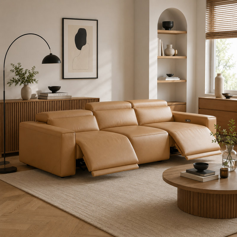 Canapé inclinable électrique Benjamin, 28.5" H x 107" W x 40.5" D, Brown