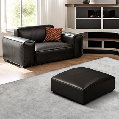 Black Genuine Leather cushion Arm Chair with Ottoman