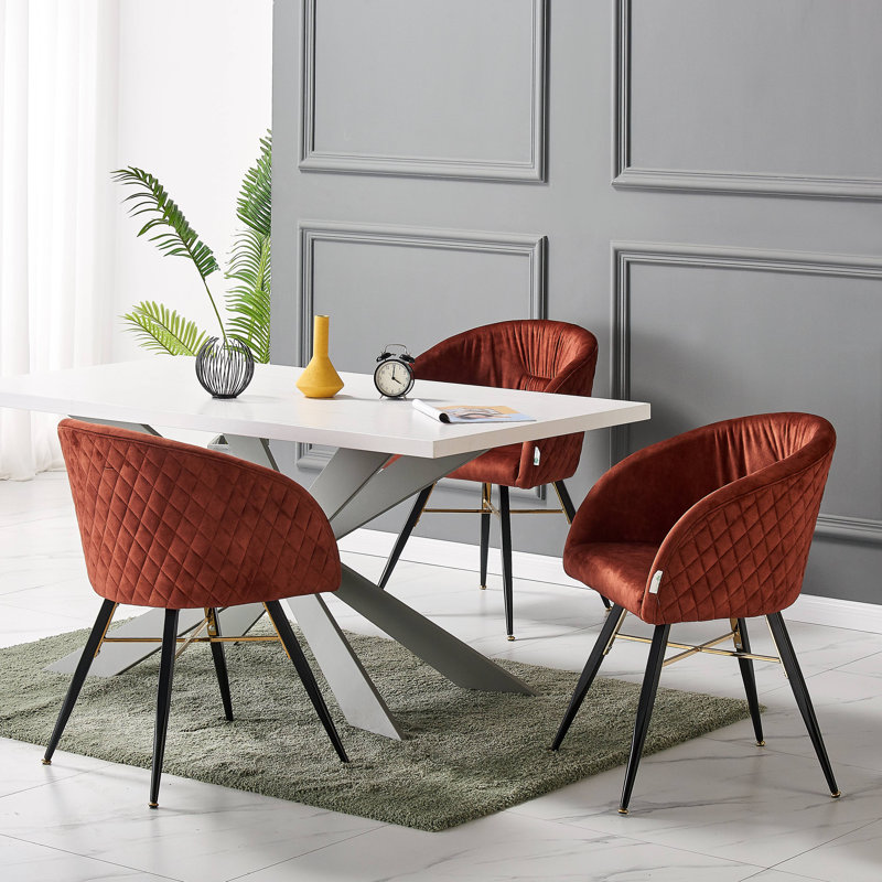 Goddard 4 Person Dining set - a Rectangular Wooden Dining Table with Metal Legs and a Set of 4 Quilted Velvet Dining Chairs for Dining Room - Modern Dining Table Set