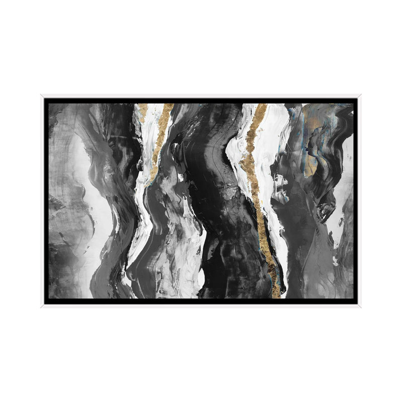 Effectus II, H 40 po x l 60 po, Toile avec cadre flottant blanc, Noir / Blanc / Doré